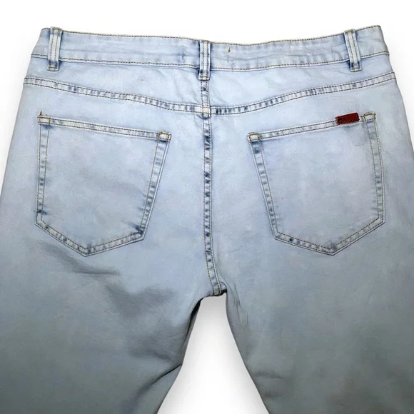 Platform Jeans Mens W36/L30 Slim Stretch Light Acid Wash Blue Denim Ripped Knees - Picture 6 of 9